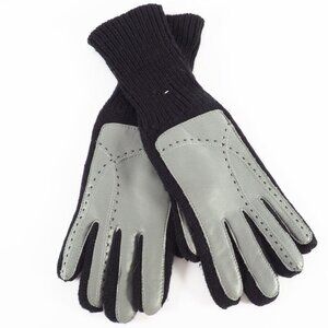 Vintage NOS Womens Gloves One Size Faux Leather Knit Black Gray Driving 1985